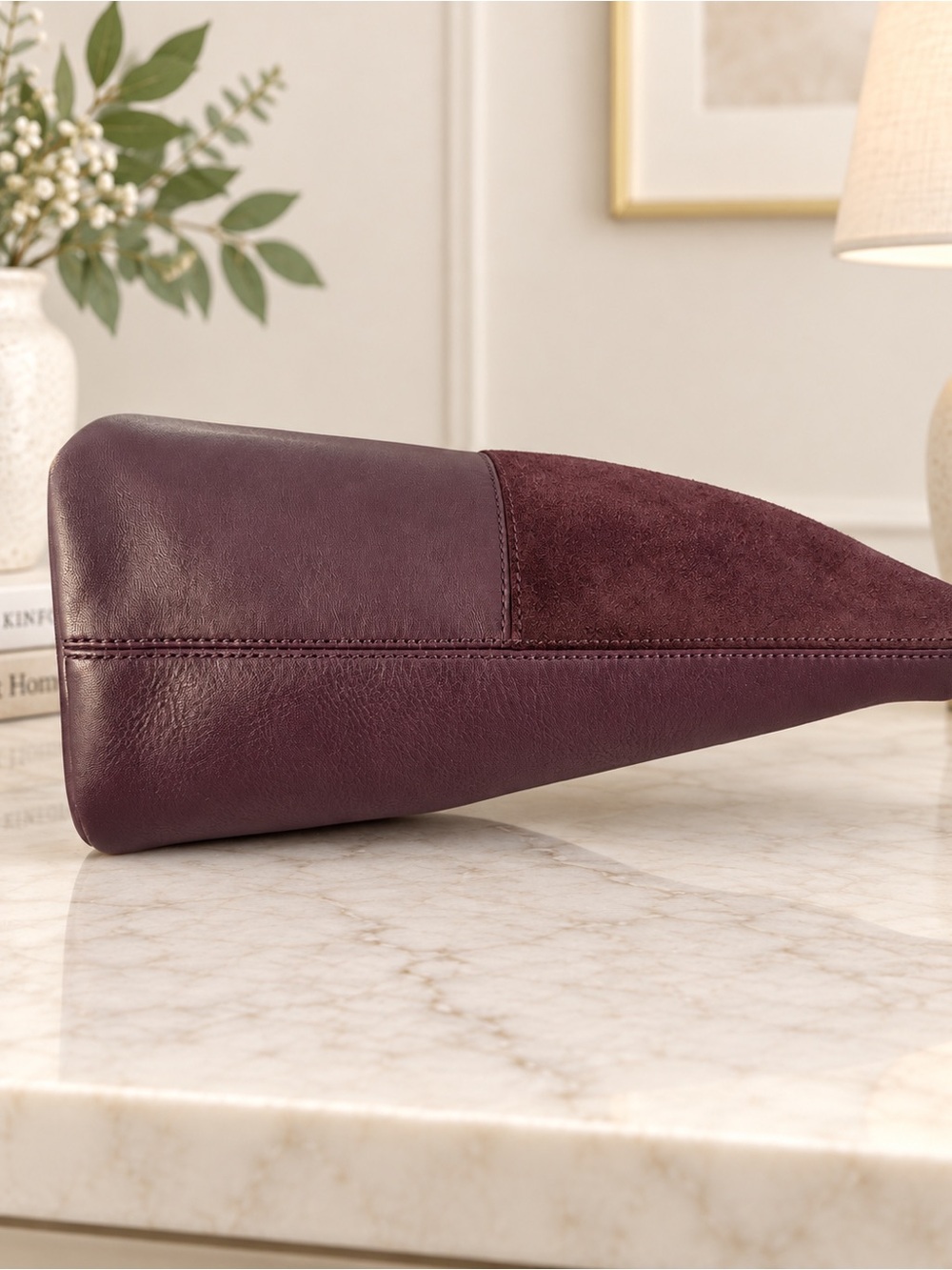 Tory Burch Plum Leather & Suede Tote with Gold Hardware - Picture 4 of 10